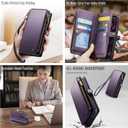 Defencase Compatible with iPhone 14 Pro Case Wallet with RFID Blocking Card Holder for Women Men, Soft PU Leather Magnetic Snap Flip Zipper Strap Wallet Phone Case Fit for iPhone 14 Pro 6.1", Purple