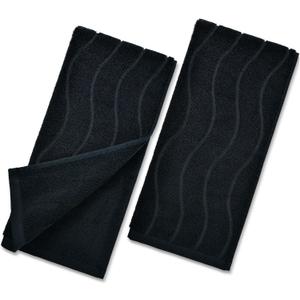 Hand Towels with Wavy Jacquard - Black Face Towels for Bathroom, 2 Piece, Cotton, 13x29 Inches