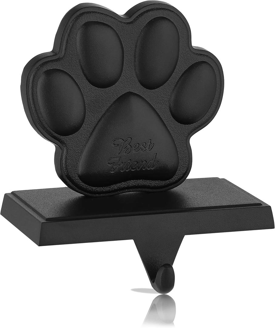 Baseo Black Christmas Stocking Holders for Mantle -Paw Stocking Hanger for Fireplace Christmas Stocking Hangers for Mantel Stocking Hooks for Fireplace Mantel Clips for Christmas Decor (Black Paw, 1)