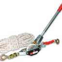 Rope Puller 1-1/2 Ton 3300 lbs Capacity with 50' of 0.6" Diameter Rope 2 Hook Come Along Winch Heavy Duty Ratchet Power Puller Tool for Moving Boats