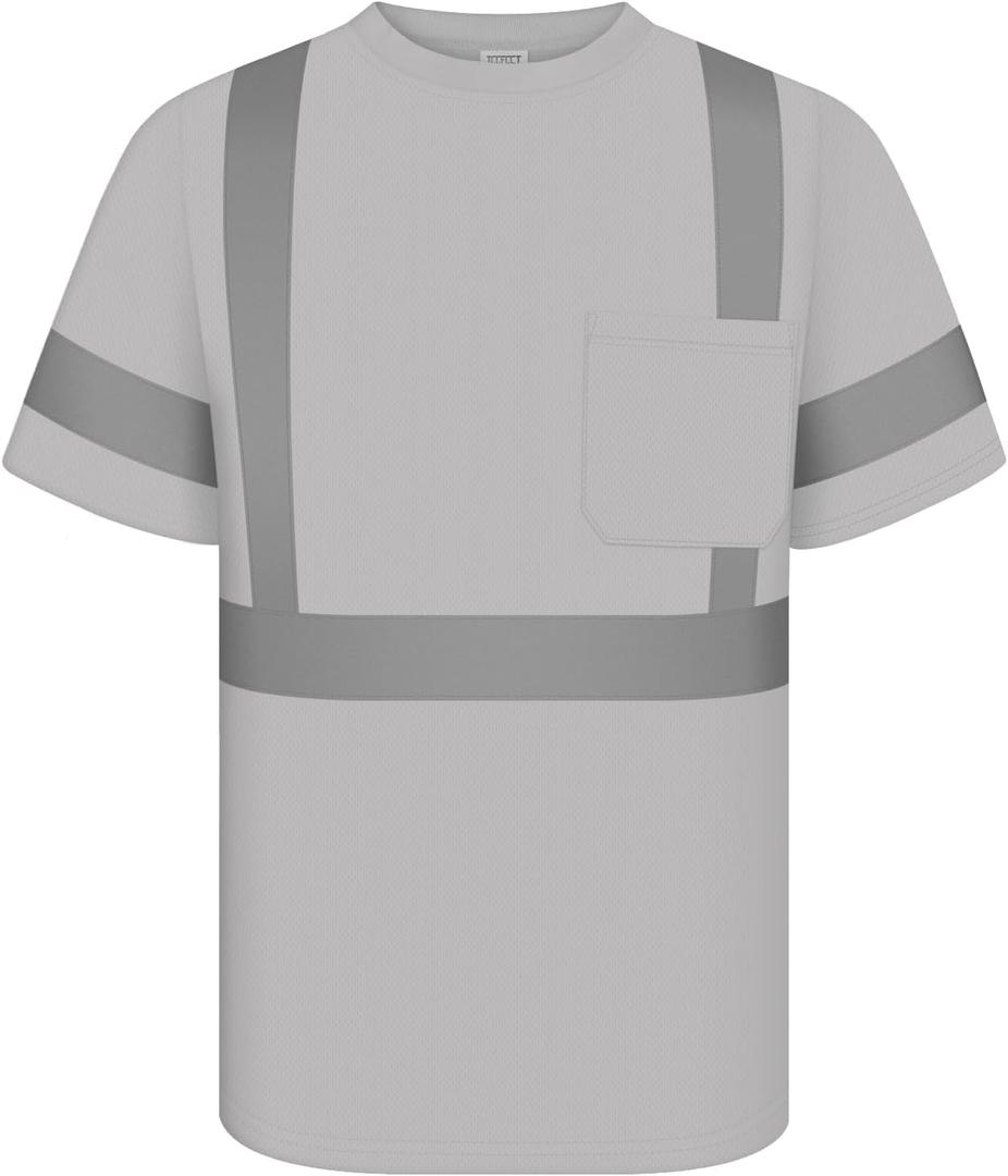 TCCFCCT High Visibility Shirt for Men Class 3 Construction Shirts with Pocket, Hi Vis Reflective Safety Work Shirts for Men Women, Short Sleeves, Durable & Breathable, DC-Light Gray 3XL