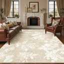 Soalmost Floral 8x10 Area Rugs for Living Room, Washable Oriental Flower Neutral Rugs with Soft Low-Pile Non-Slip Thin Throw Carpet for Bedroom Farmhouse Dining Room Nursery Home Office (8'x10',Beige)