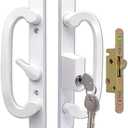 Sliding Glass Door Handle Set Replacement with Keyed Lock, 3-15/16" Screw Hole Spacing, Reversible Non-Handed Patio Door Handles, Aluminum Pull, Fits 1-3/8" to 2" Thick Doors (White, No Keeper)