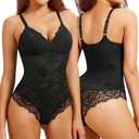 REYEOGO Lace Shapewear Bodysuit for Women Tummy Control Body Shaper V Neck Fajas Tank Tops Slimming Camisole Corset, (Black,Medium)