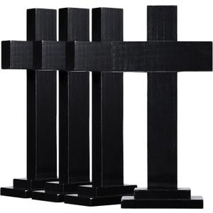 Bucherry 4 Pack 7.87 Inch Wood Crosses with Stand, Wooden Crosses Easter Cross Tabletop Decor Religious Christian Gift Baptism Centerpiece for Table Craft Wedding Church Sunday First Communion (Black)