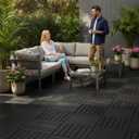 Acacia Wood Flooring Interlocking Deck Tiles for Patio Decor 9 Pcs 12 Slats VR Black - Waterproof Indoor & Outdoor Decor - Balcony Garden Decking Tile (12.2 * 12.2 * 0.7 inches)