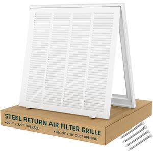 Fancat Return Air Filter Grille for 20x20 Ducts, Steel Vent Cover Grille with Removable Door for 1 Filters | Suitable for Sidewall & Ceiling | White Coating | Outer Dimensions: 22 5/8 W x 22 5/8" H, 20''Wx20''H Ducts