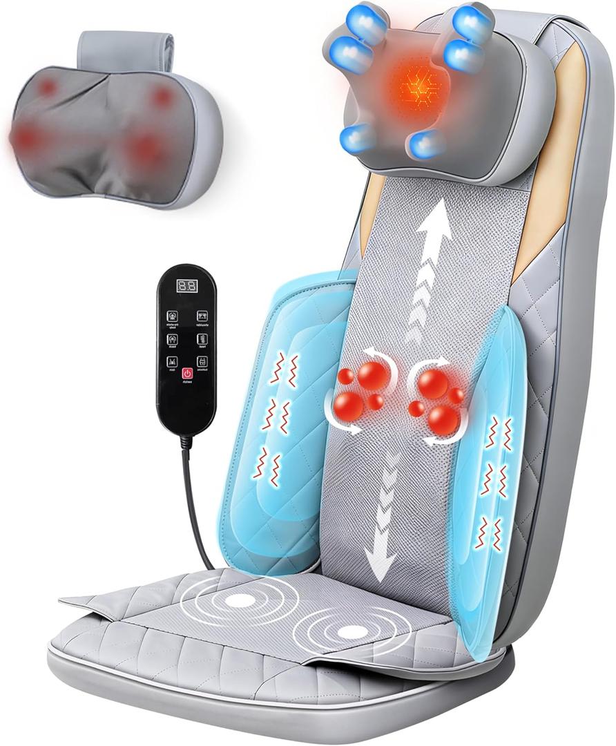 Shiatsu Neck and Back Massager with Heat,4D Kneading Back Massager for Pain Relief Deep Tissue,Back Massage for Chair,Dual-Neck Design,Adjustable Height,Gifts for Men Women Parents