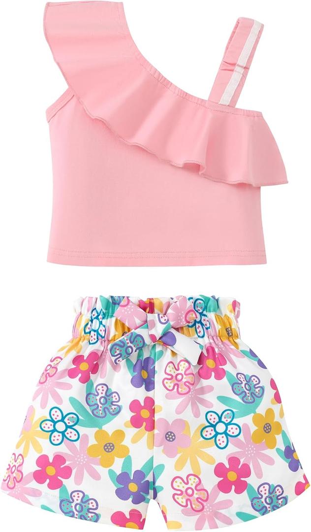 DISAUR Toddler Baby Girls Clothes Outfits T-shirt + Casual Shorts Pants Cute Summer (Pink Flower, 2-3T)