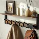 YIGII Coat Rack Wall Mount with Shelf, 32inch Wall Floating Shelf Entryway Shelf with 8 Hooks and Storage, Wood Coat Hanger Wall Mount for Bathroom, Living Room, Bedroom, Rustic Brown