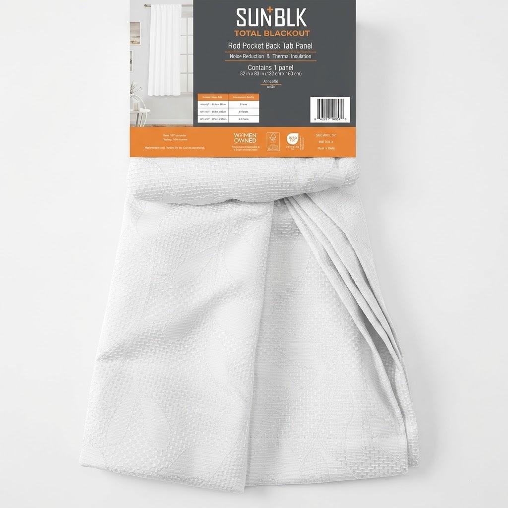 SUNBLK Total Blackout Curtain Panel – 100% Light Blocking Rod Pocket & Back Tab Window Treatment, Thermal Insulated & Noise Reducing (52" x 63", White, 1 Panel)