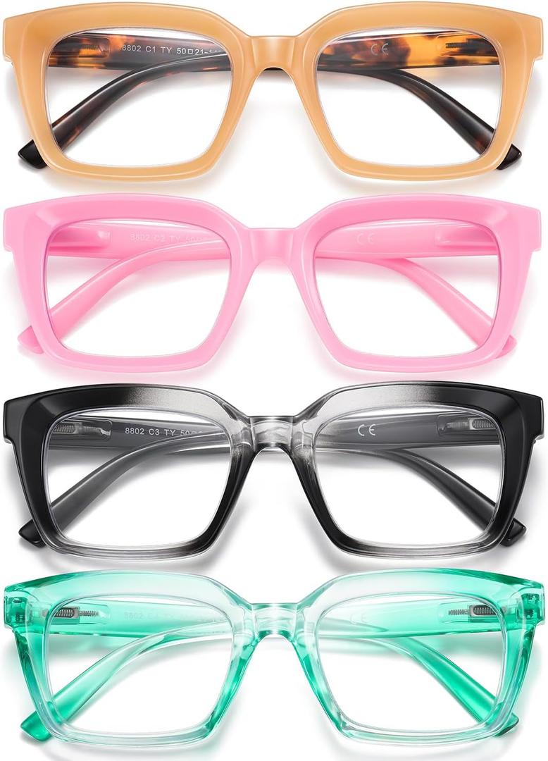 2 x AABV Oversized Funky Reading Glasses for Women/Men Readers,Blue Light Blocking with Spring Hinges,Anti UV Ray/Glare/Eyestrain (4-pack Mix)