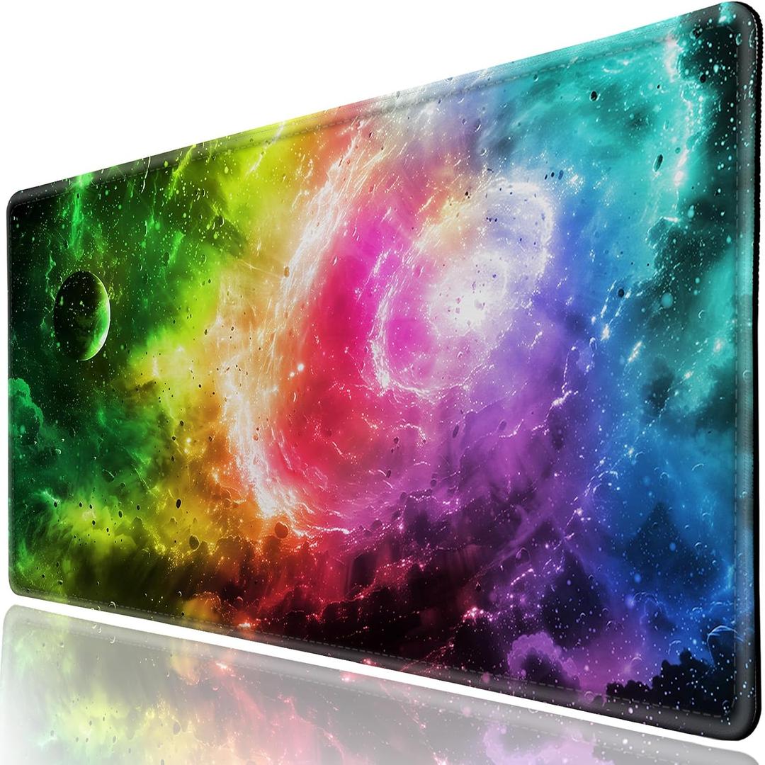 Desk Pad, Desk Matt for Desktop, Extended XXL Large Gaming Mouse Pad for Desk, Anti-Slip Keyboard Mouse Mat with Stitched Edges, Keyboard Mouse Mat for Computer, Work, Office, Gaming, Aurora