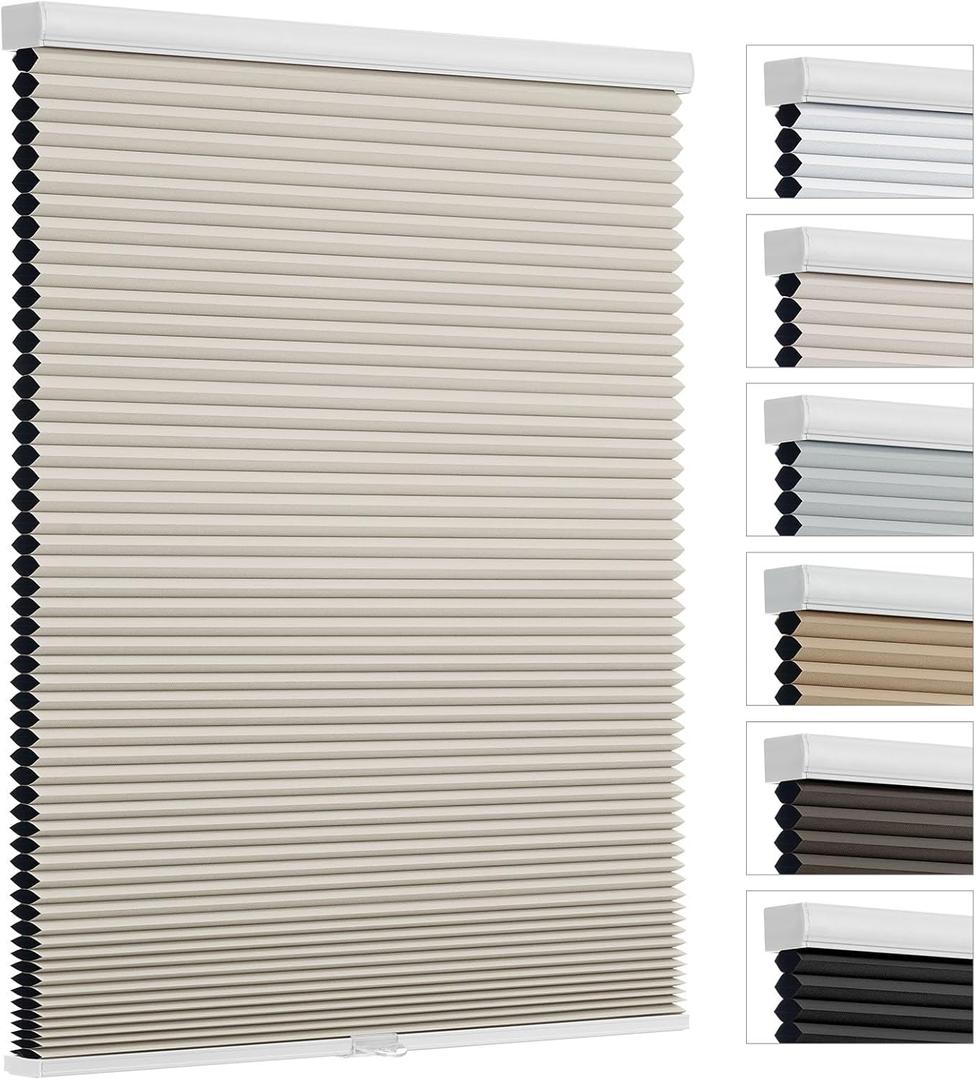 Changshade Cordless Cellular Shades, Blackout Room Darkening Black Out Honeycomb Blinds for Indoor Windows Bedroom, Pull Down Pleated Accordion Blind Easy Install, Shade Size 31.5" Wx72 H, Beige
