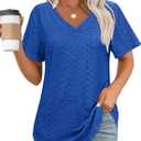 OFEEFAN V Neck T Shirts for Women Short Sleeve Casual Tops Workout Trendy V Neck Cute Shirts 2026 Teacher Outfits for Women Clothing Summer Blue, XL