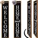 Outdoor 2in1 Welcome Sign for Front Porch Standing 45"X9" Long Vertical Leaner Tall Wood Framed Modren Rustic Farmhouse Large Home Sweet Home Signs Front Door For Outside Decor (Wood Black)