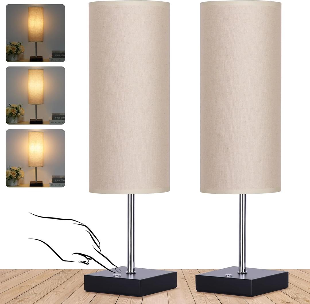 18Inch Cordless Table Lamp, Rechargeable Lamp Touch Control Dimmable, Battery Operated Small Bedside Table Lamps for Night stand, Cordless Desk Lamp with Linen Fabric Shade for Bedroom,Home,Office (Beige)