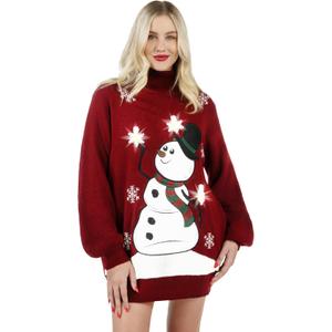 Giggling Getup Ugly Christmas Sweater Dress for Women, LED Christmas Pullover 2025, Loose Women Turtleneck Sweater (Large, Red)