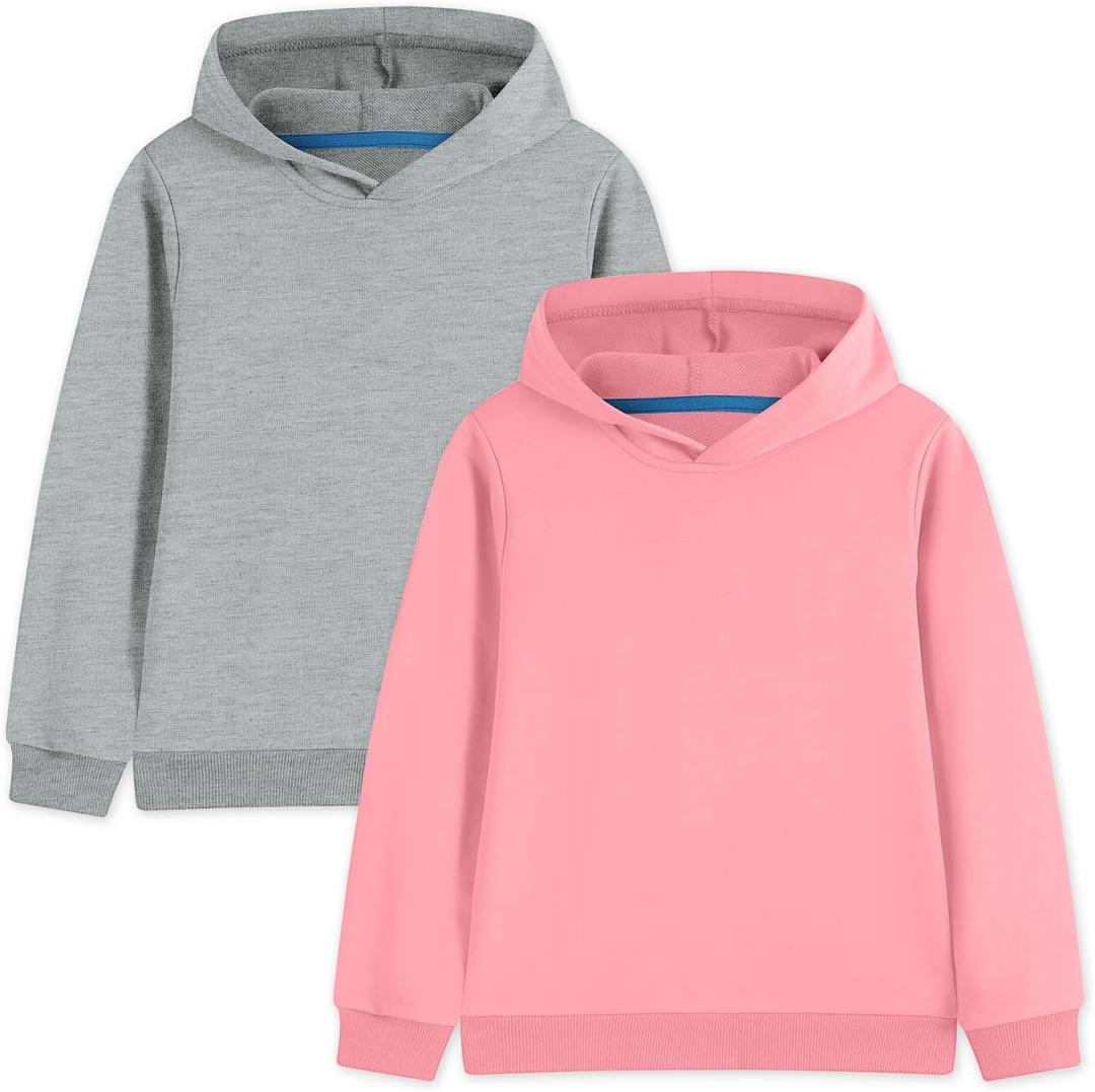 Phedrew 2 Pack Cotton Kids Hoodies Sweatshirts Midweight Long Sleeve Pullover Boys Girls Tops for Toddlers(Age 2-14) (3-4T, Light Heather Grey,pink)
