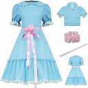 Saxcdyi Twins Costume Women Blue Kawaii Dresses Lolita Dress Halloween Creepy Sister Scary Doll Cosplay Outfits, XS