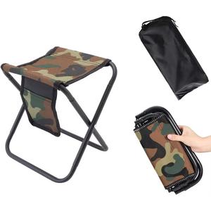 Qesonoo Mini Portable Folding Stool, Camping Fishing Stool for Adults Fishing Hiking Gardening and Beach with Carry Bag, Hold Up to 450lbs(Camouflage) (10.6"D x 10.6"W x 11"H)