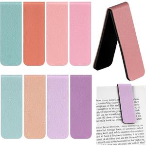 8 Pcs Leather Magnetic Bookmarks for Women Magnetic Bookmark Clip Handmade Textured Leather Bookmarks Reader Gift for Women Readers Teacher Book Lover(Fresh Color)