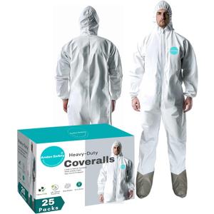 Andes 25 Pack Hazmat Suits with Boots, Lab Coveralls, Size X-Large
