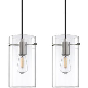 1 Light 2 Pack 5.5" Clear Glass Modern Kitchen Island Pendant Light Brushed Nickel Finish,Farmhouse Hanging Light Fixture for Kitchen Island Dining Room Bedside