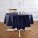 Solino Home Round Tablecloth 70 Inch - 100% Pure Linen Indigo Navy Round Tablecloth - Machine Washable Table Cloth for Memorial Day, Father's Day, Summer - Sonoma Hemstitch (70" (Round))