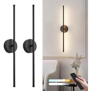 KARTOOSH Removable Battery Operated Wall Sconces with Remote Control 350Rotate LED Wireless Wall Lights with 3 Color Temperatures & Dimming for Bedroom, Hallway,24.4 Inch (2 Pack)