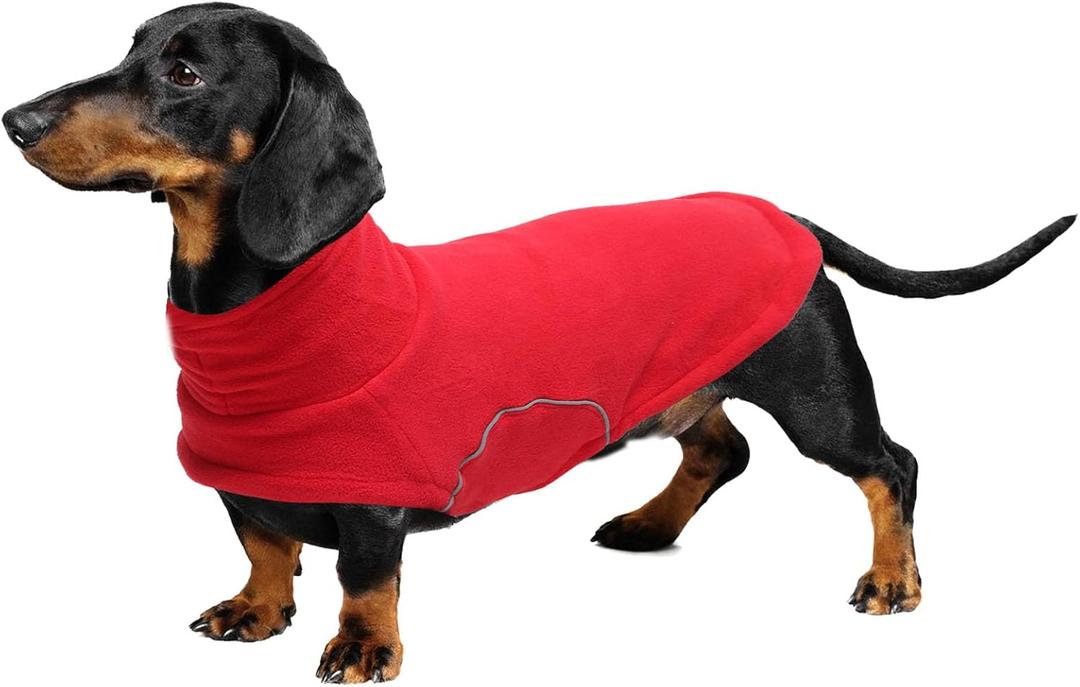 Brabtod Dog Fleece,Soft Dachshund Sweater,Cozy Pet Dog Vest Pullover Jacket with Leash Hole,Miniature Dachshund Clothes for Cold Weather (Red,Small)