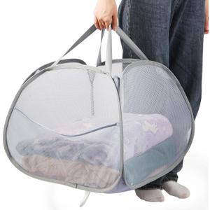 Collapsible Laundry Baskets, 90L Large Foldable Laundry Basket, Durable Mesh Pop Up Hampers for Laundry, Dirty Clothes Laundry Hamper for Bedroom, Bathroom, Dorm, Laundry Room, Travel or Camping Grey (Gray)