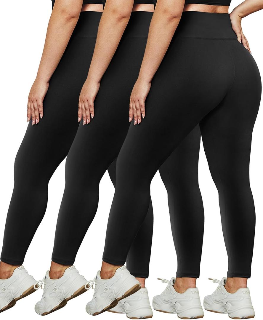HLTPRO 3 Pack Plus Size Leggings for Women(X-Large - 4X)- High Waist Stretchy Soft Pants for Workout Running Yoga 4XL
