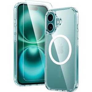 FNTCASE for iPhone 16 Plus Case: Clear Case Magnetic Military Grade Drop Protection Anti Yellowing Cell Phone Cover - Rugged Shockproof Protective Bumper Transparent Cases (Clear)