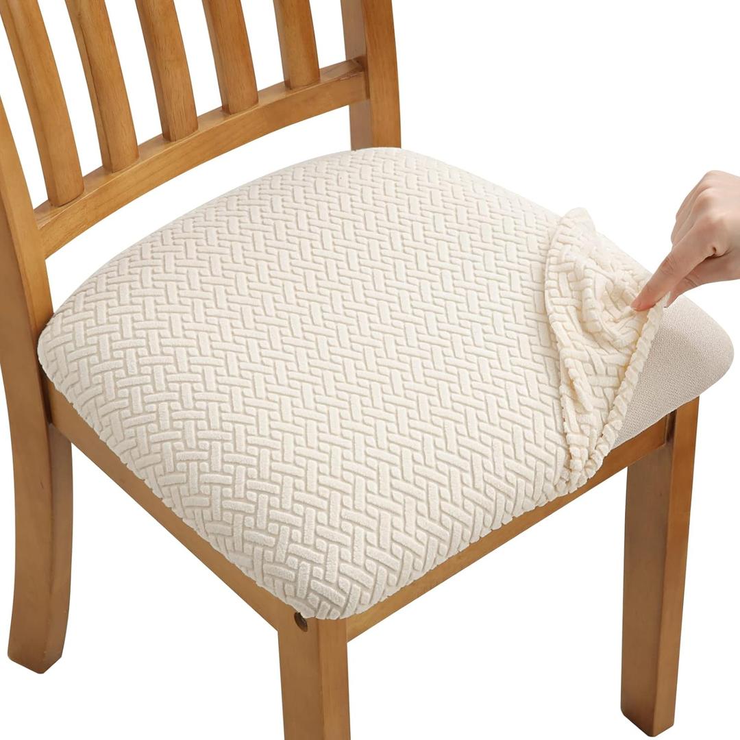Fuloon Stretch Chair Seat Covers 2 PCS, Removable Washable Dining Chair Covers Anti-Dust Dining Room Seat Cushion Slipcovers (2, Beige)