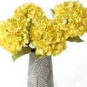 mizii 4Pcs Yellow Artificial Hydrangea Flowers Large Fake Silk Hydrangea Flower with Leaves Stems Realistic Faux Hydrangeas Decorations for Wedding Table Centerpieces Vase Home Decor (Yellow)