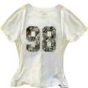 RoseSeek Girl's Number Graphic Tees Camo Print Short Sleeve Casual Summer T Shirts (White)