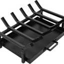 Fireplace Grate 17 Inch with Fireplace Tray Ash Pan, Fireplace Log Holder, Easy-Assembly Fireplace Grates Heavy Duty Cast Iron, Fireplace Tray for Ash Collection with Handle for Indoor Outdoor Firepit