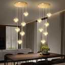 6 Light Modern Glass Chandeliers High Ceiling LED Dimmable Chandelier for Foyer Spiral Chandeliers for Staircase Living Room Gold