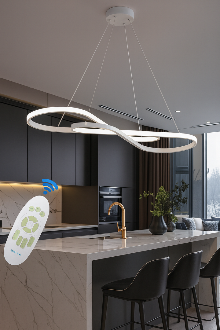 AJZLQA Led Dining Room Pendant Light, Linear Design Led Pendant Light Adjustable Height, Featuring an Irregular Ring-Shaped Light Strip, Dining Room, Living Room, Kitchen Linear Chandelier (White)