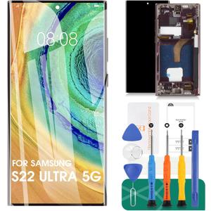 OLED for Samsung S22 Ultra 5G Screen Replacement for Samsung Galaxy S22 Ultra 5G LCD Display SM-S908 SM-S908B Digitizer Touch Screen Assembly with Frame US Version Burgundy Red (with Fingerprint)
