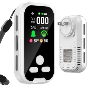 5-in-1 CO Detectors,Natural Gas Leak Detector Plug-in, Battery Backup, HD Digital Display for CO, Gas, Temp, Humidity - Home & RV Use (White)