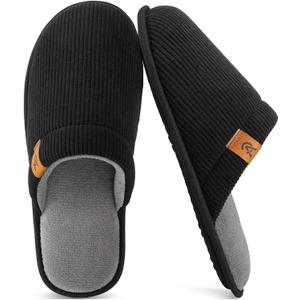 VeraCosy Men's Corduroy Scuff Slippers Soft Comfy Memory Foam Non-slip Indoor House Shoes (Gray, L)