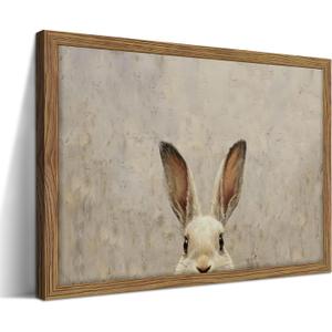 Vintage Framed Wall Art, Easter Bunny Wall Decor Painting, Small Neutral Animal Canvas Prints, Rustic Farmhouse Rabbit Artwork Pictures for Kids Room Living Room Bedroom Easter Decor 8x10 Inch