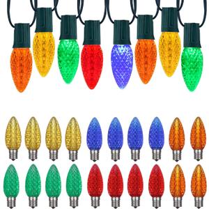 25 Pack C9 LED Christmas Bulbs,for Indoor Outdoor String Lights,E17 Base,Multicolor Faceted