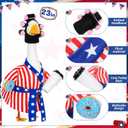 Shyyween Patriotic 4th of July Porch Goose Outfit 23 Inch American Lady Goose Statue Clothes Red White and Blue Bathrobe Coffee Cup Curlers 250th Anniversary Garden Lawn Decor