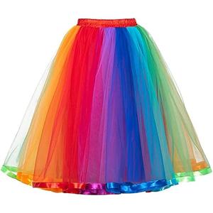 921 - Plus Size Women's Adult Maxi Knee Length Short Tutu Tulle Rainbow Skirt 4XL