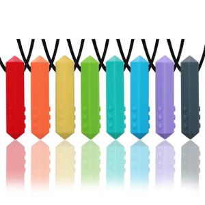 Chew Necklaces for Sensory Kids, 8 Pack Chewy Necklace Sensory Boys and Girls with Autism, ADHD, SPD, Biting, Silicone Teething Necklace Oral Chew Toys for Adults Reduce Chewing Anxiety Fidget (Red)