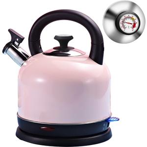 Electric Kettle Temperature Dash, YiiMO 2L Stainless Steel Hot Water Boiler with Thermometer for Tea Coffee 1200W, Auto Shut-Off Boil-Dry Protection BPA Free, Large Pink Retro Cute