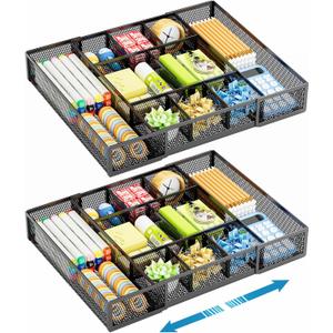 Marbrasse Expandable Desk Drawer Organizer, Mesh Drawer Organizer Tray with 10 Adjustable Compartments, Desk Organizers and Accessories for Office Supplies, Makeup & Vanity (Expandable Black-2 pack) Marbrasse Expandable Desk Drawer Organizer, Mesh Drawer Organizer Tray with 10 Adjustable Compartments, Desk Organizers and Accessories for Office Supplies, Makeup & Vanity (Expandable Black-2 pack)